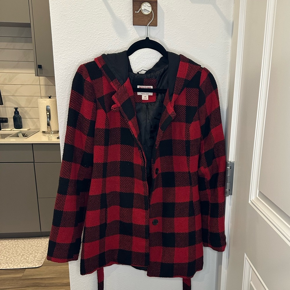 Black and Red Plaid Coat